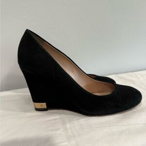 Tory Burch Black Suede Wedges with Gold Accent